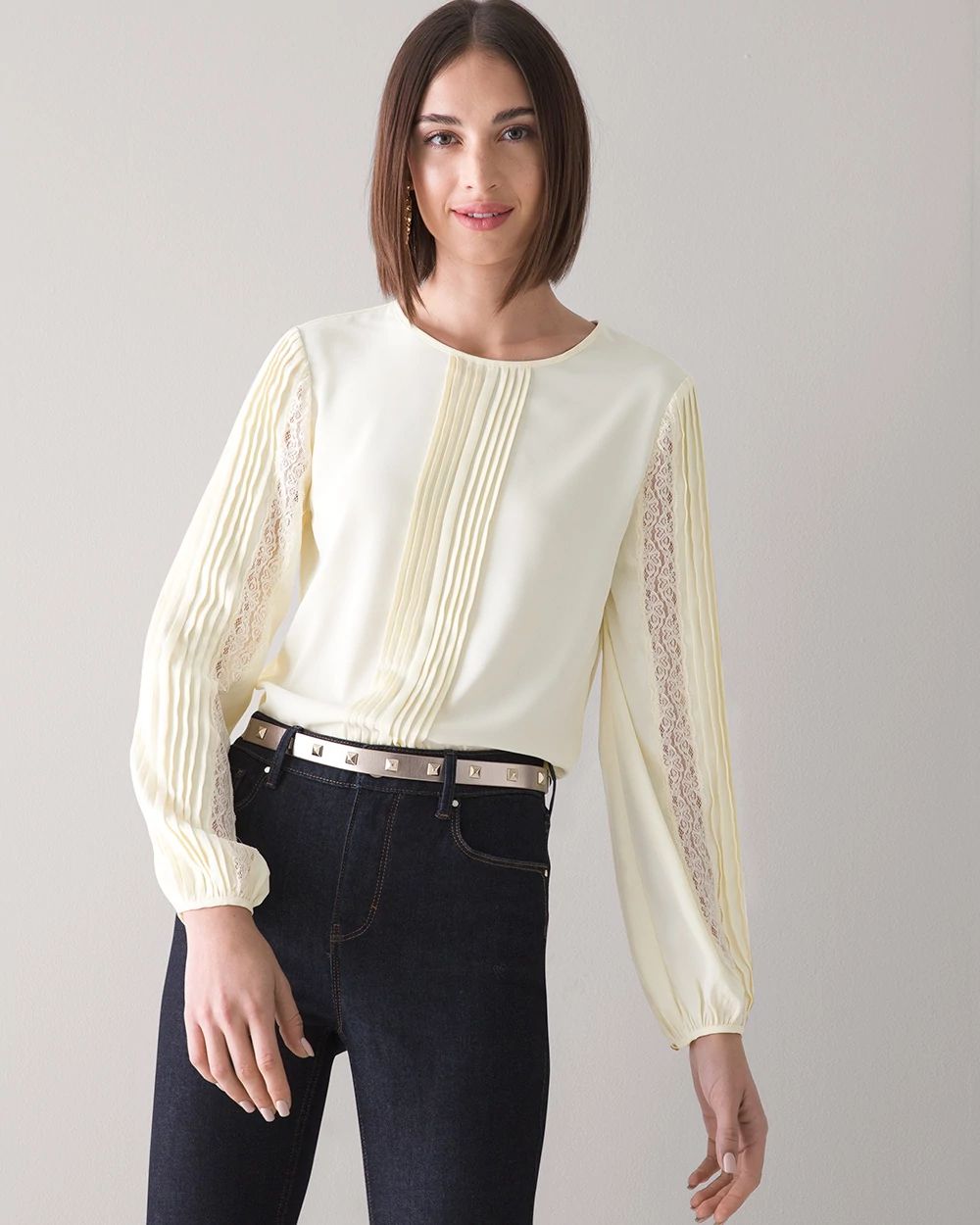 Pintuck Lace Trim Blouse click to view larger image.