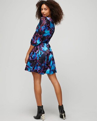 3/4-Sleeve Silk Burn Out Godet Dress