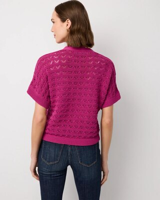 Cotton-Blend Short Sleeve Cardigan click to view larger image.