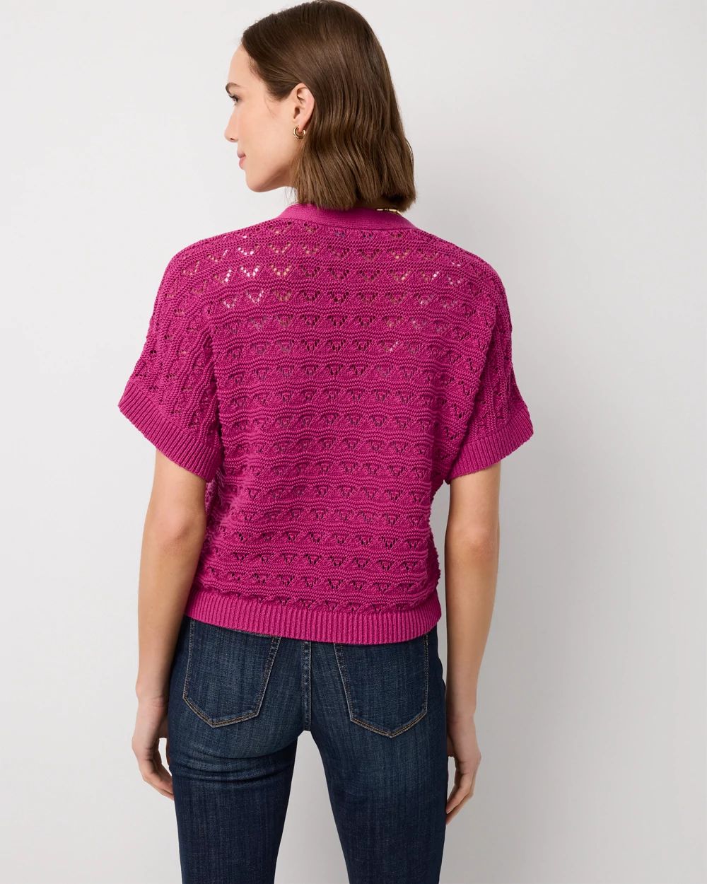 Cotton-Blend Short Sleeve Cardigan