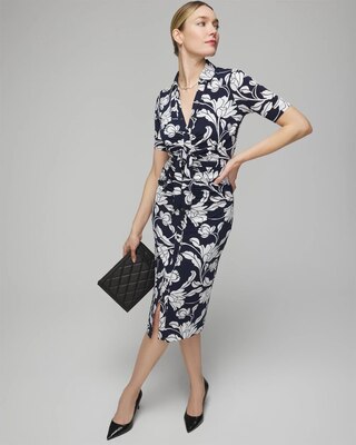Short Sleeve Matte Jersey Ruched Tie-Front Midi Dress