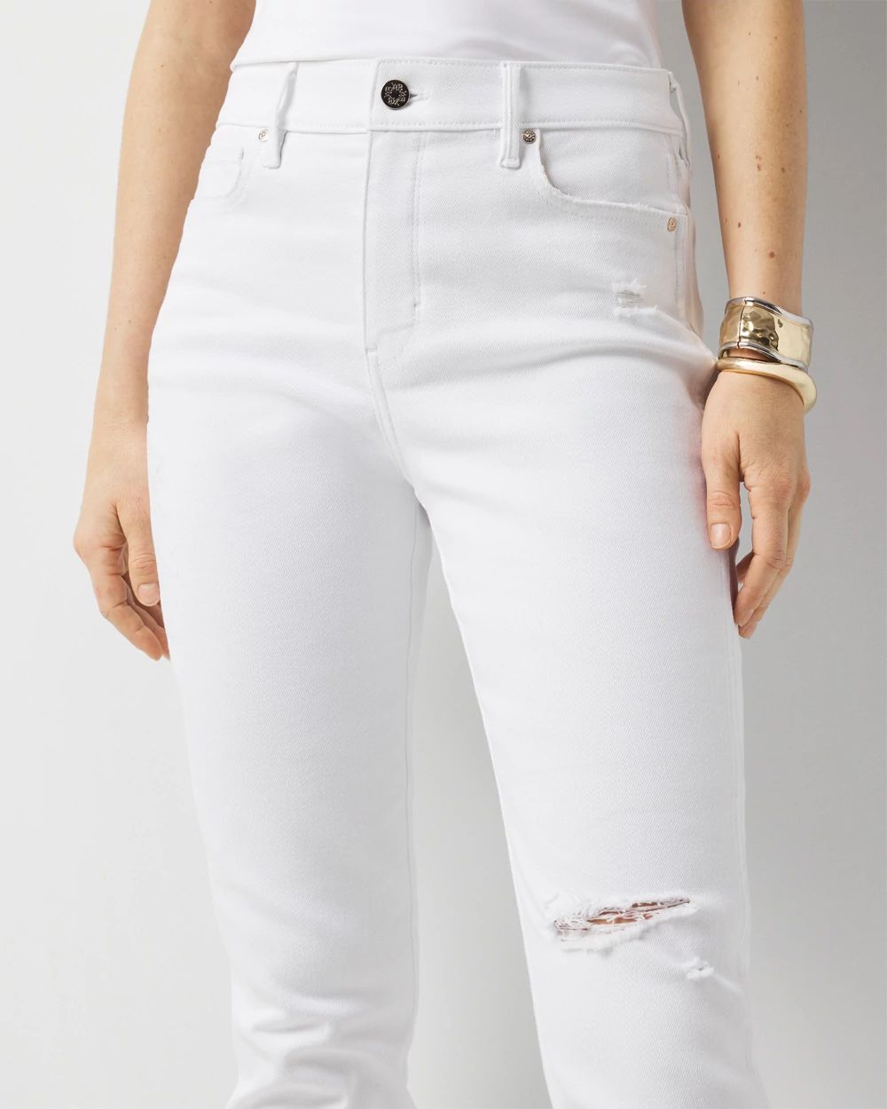 Petite High-Rise Distressed Straight Jeans
