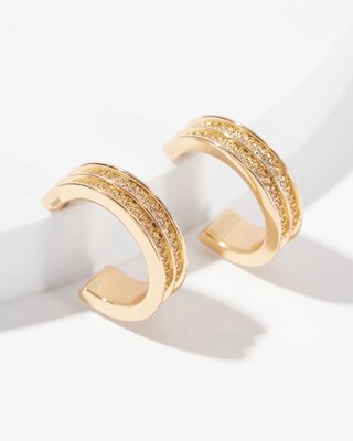Gold Crystal Grooved Huggie Earrings