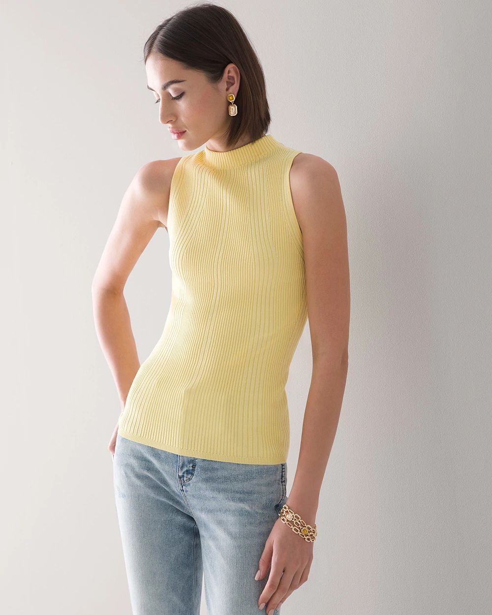 Sleeveless Mock Neck Pullover