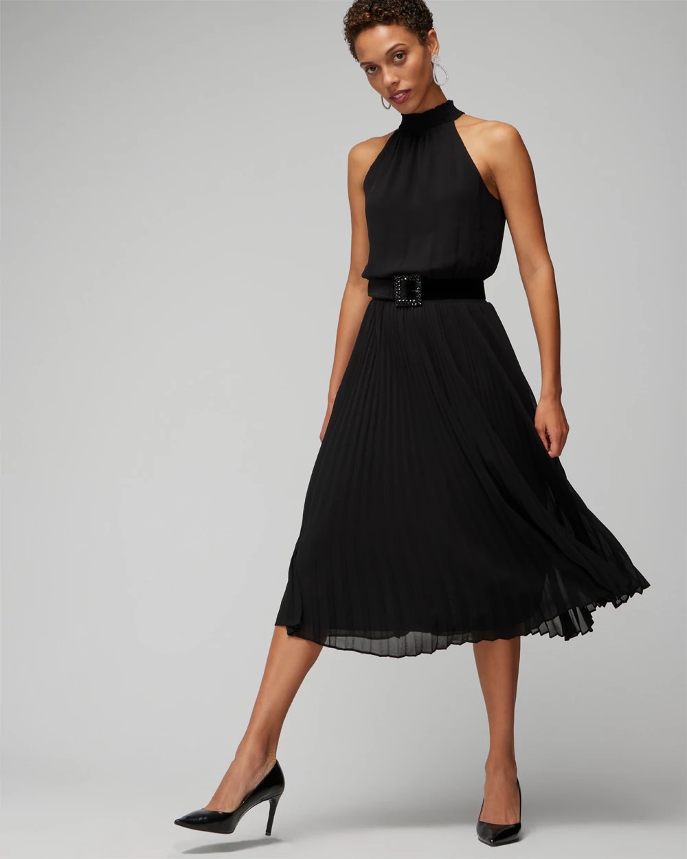 Pleated Halter Midi Dress