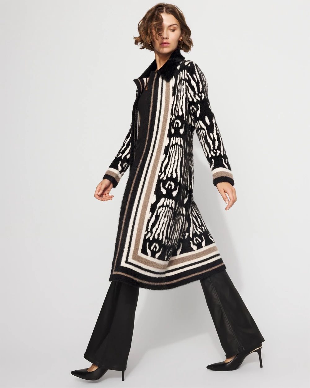 Jacquard Long Sweater Coat