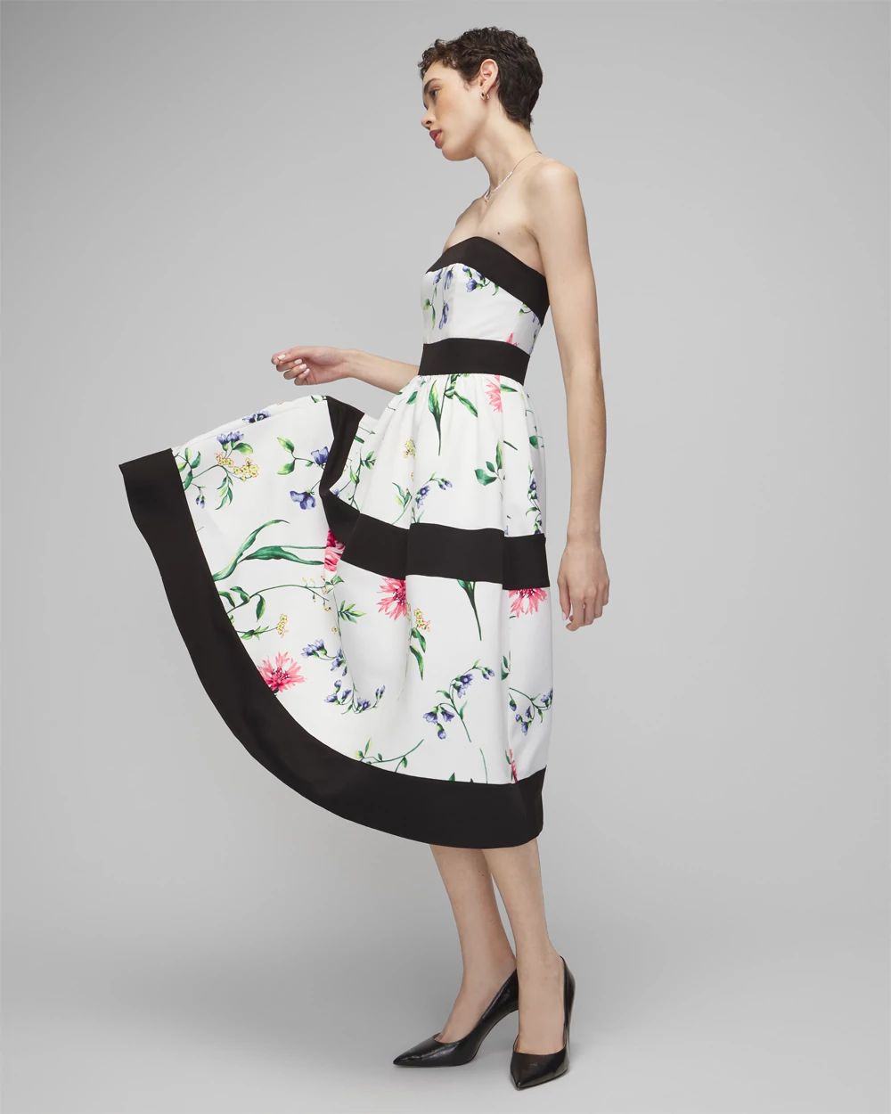 Strapless Floral Contrast Fit & Flare Dress click to view larger image.