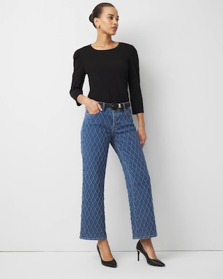 Quilted Mid Rise Wide Leg Jean