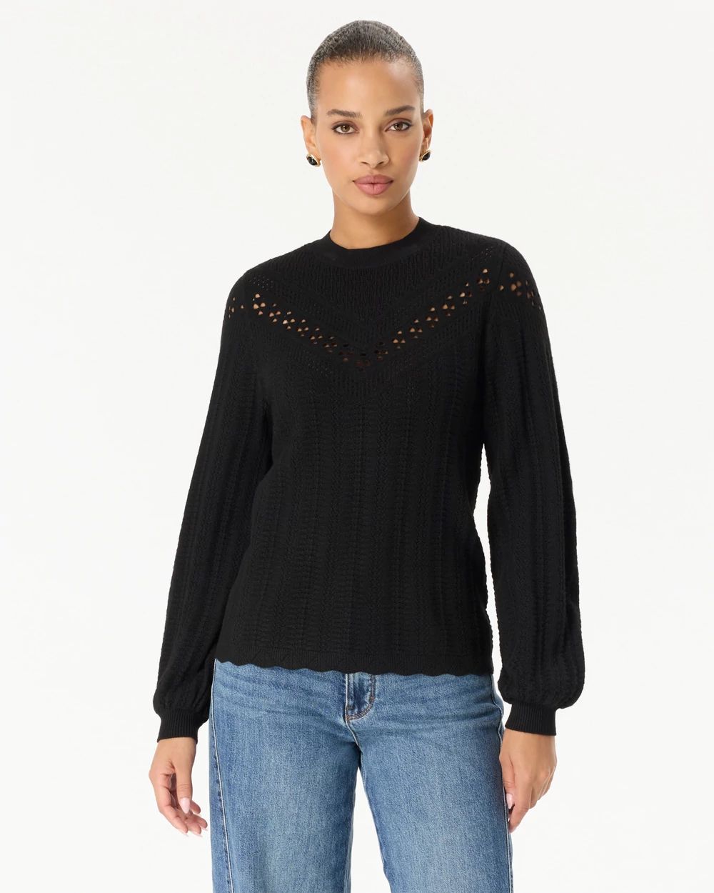 Petite Mock Neck Long Sleeve Pullover Sweater