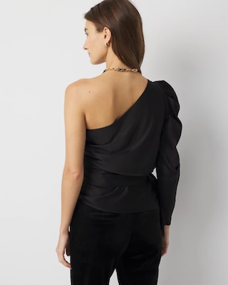One-Shoulder Tie-Waist Satin Blouse click to view larger image.