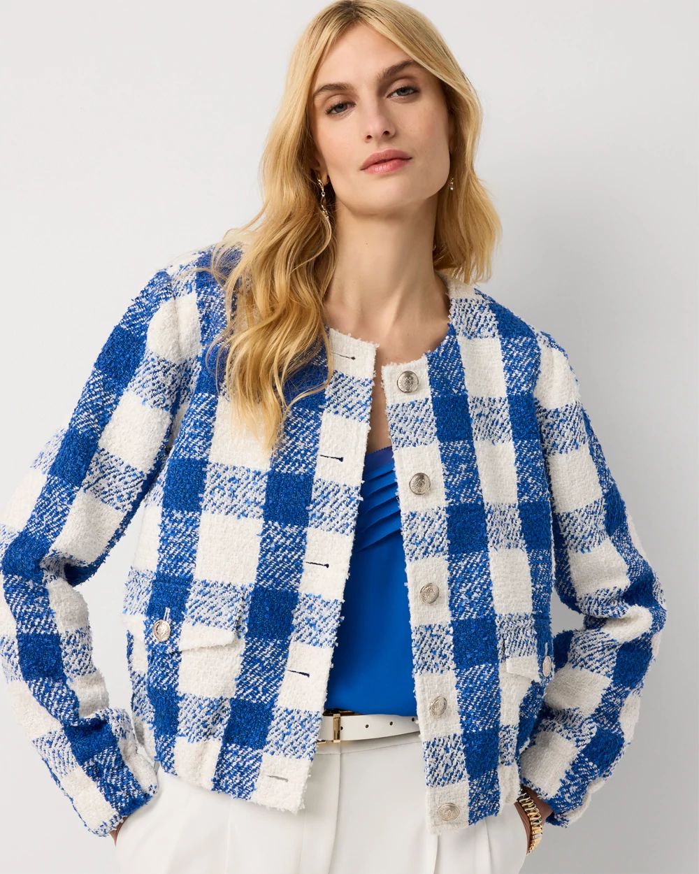 Bouclé Plaid Bomber Jacket