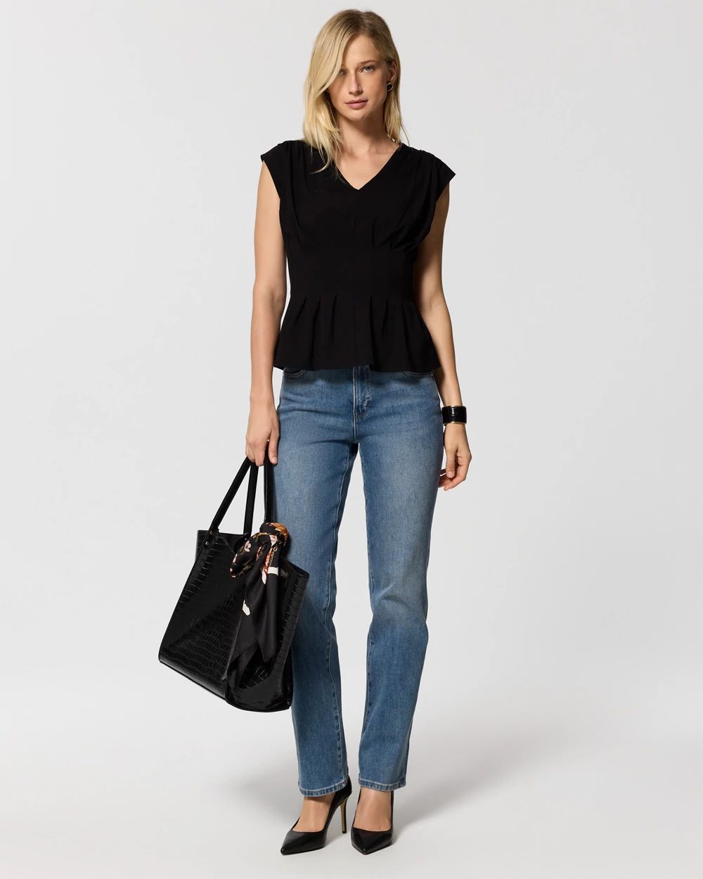 Ponte Peplum V-neck Top click to view larger image.