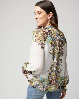 Pleated Butterfly Print Blouse