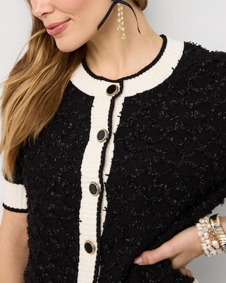 Bouclé Elbow Sleeve Cardigan click to view larger image.