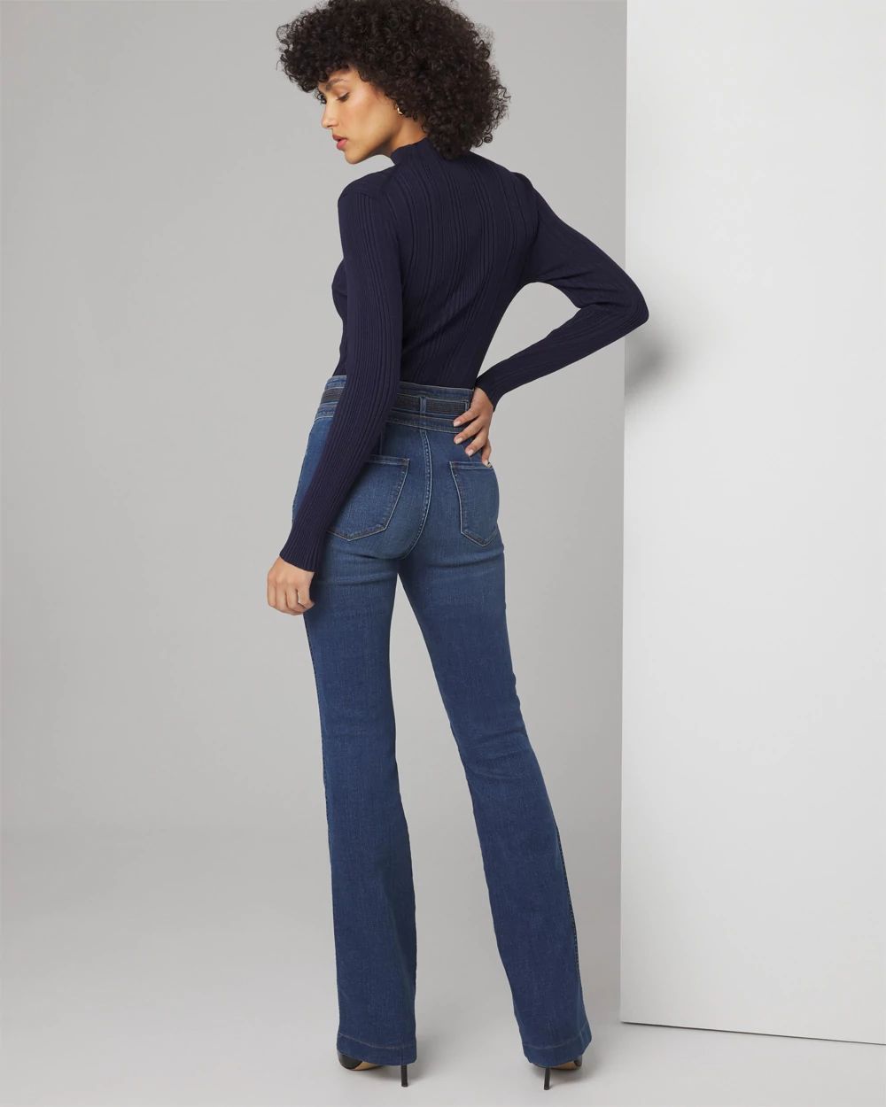 Extra High-Rise Everyday Soft Denim™ Belted Trapunto Flare Jeans click to view larger image.