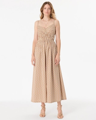Poplin Smocked Waist Midi Dress