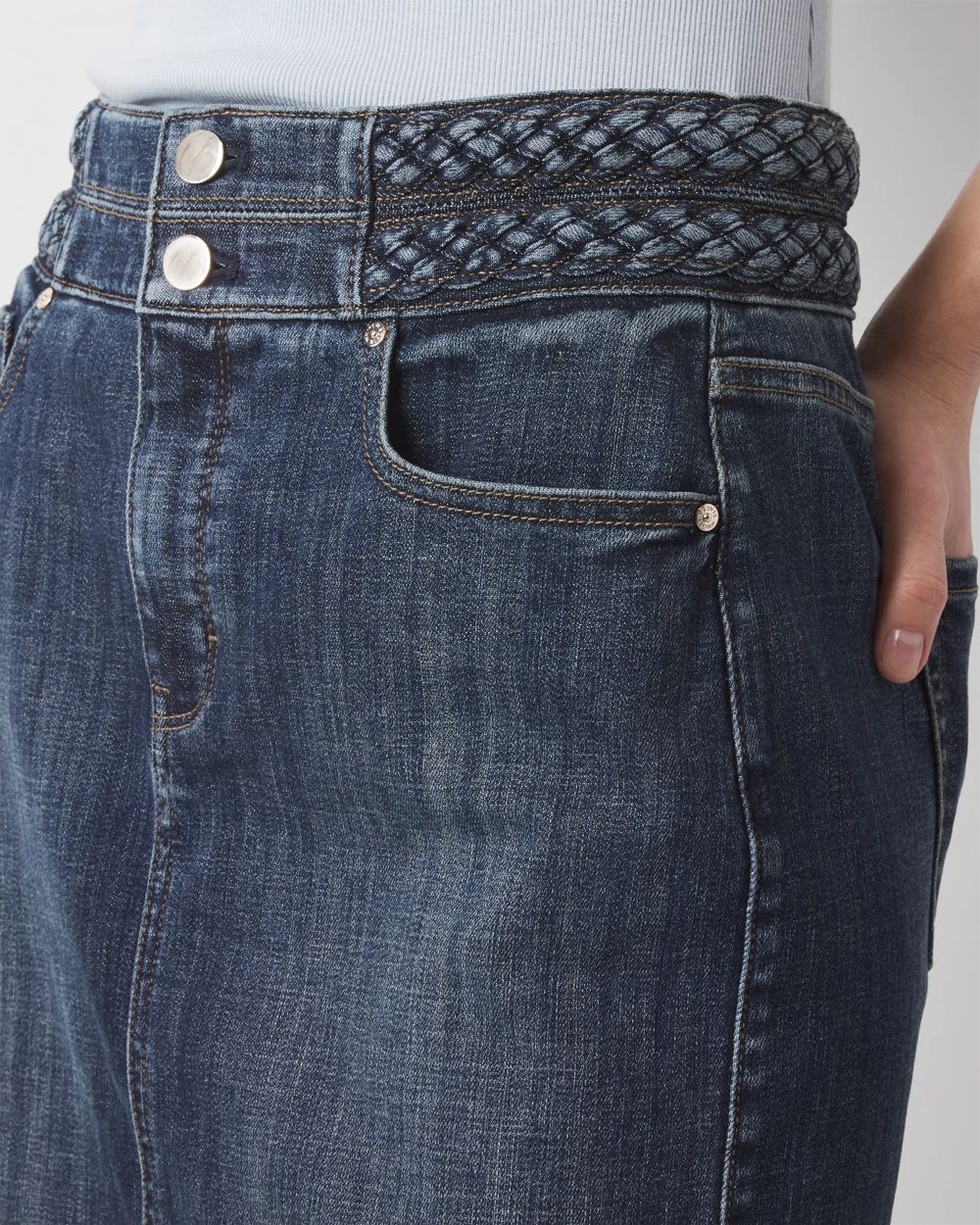 Petite Braided Denim Mini Skirt