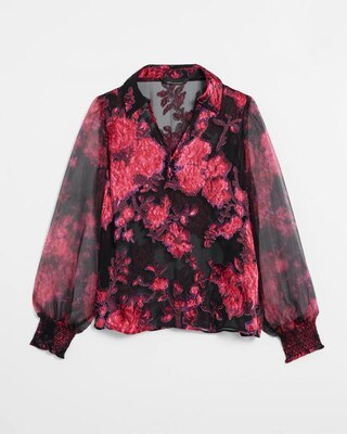 Organza Sleeve Silk Burnout Blouse click to view larger image.