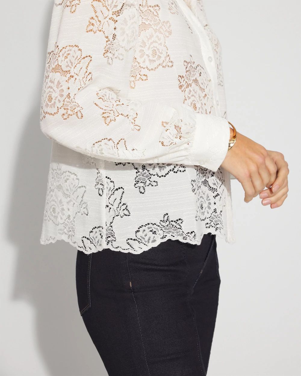 Petite Lace Shirt with Scalloped Hem