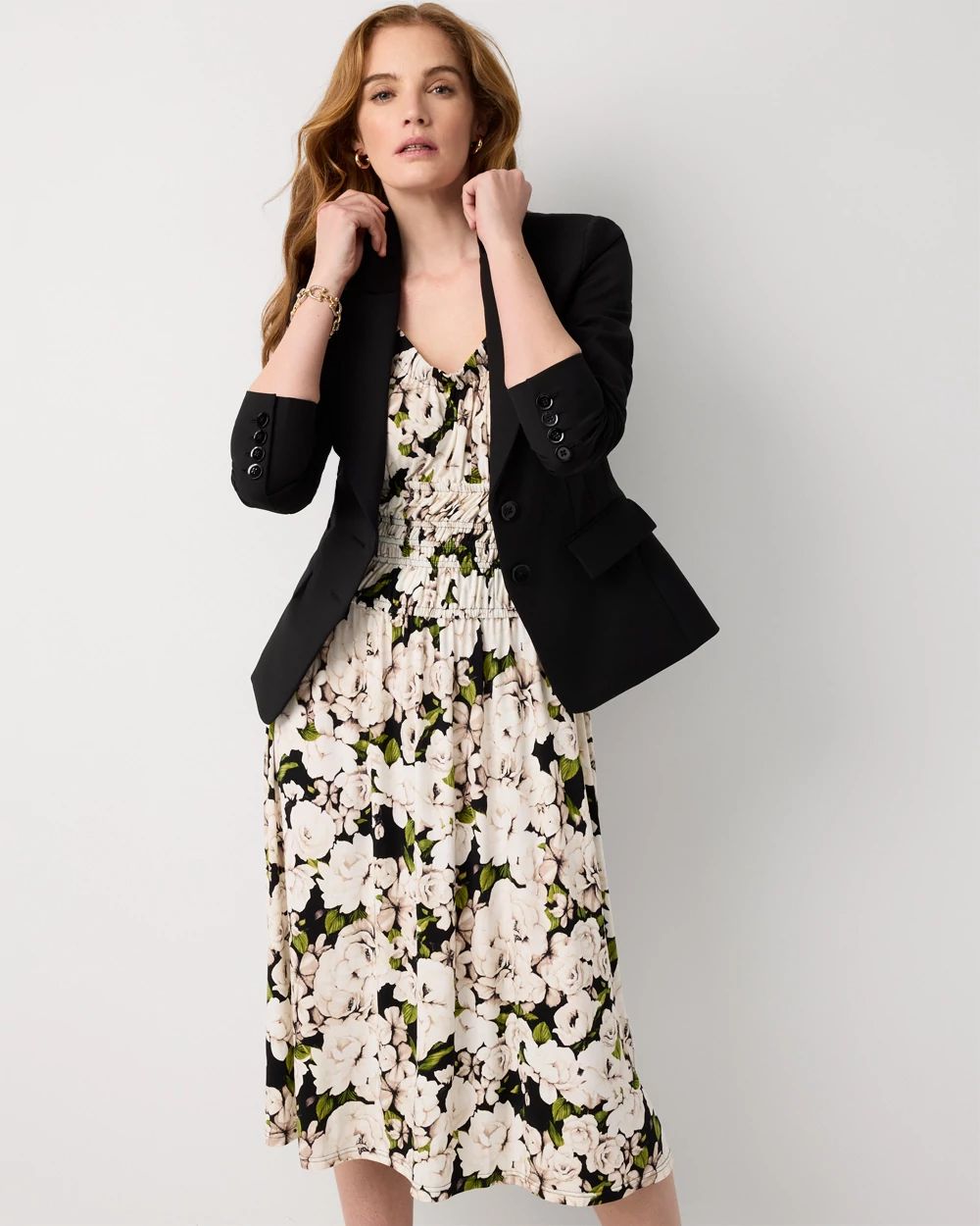 Petite Ruched Fit + Flare Midi Dress