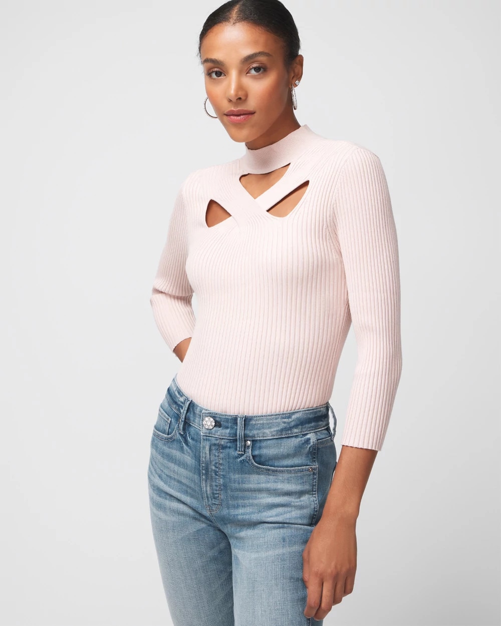 3/4 Sleeve Cutout Mockneck Pullover - image 5