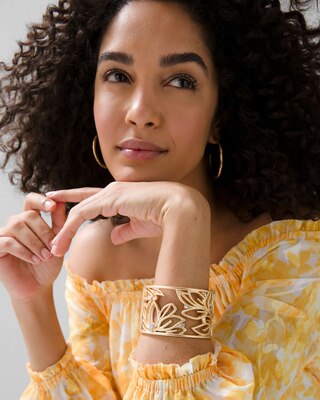 Goldtone Filigree Faux Moonstone Cuff Bracelet