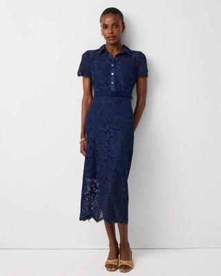 Button-Front Lace Midi Dress
