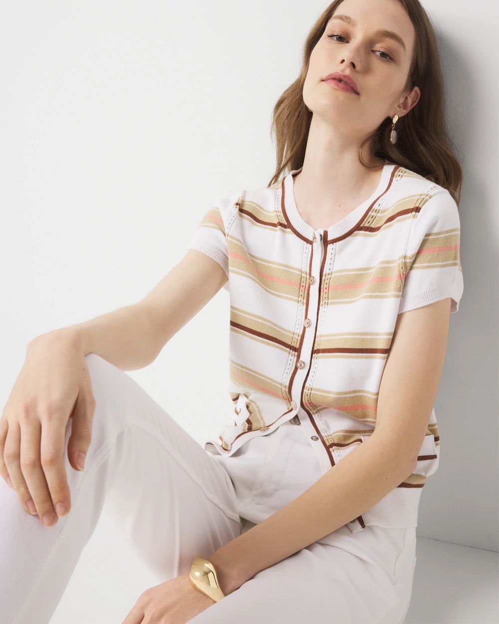 Striped Cap Sleeve Cardigan click to view larger image.