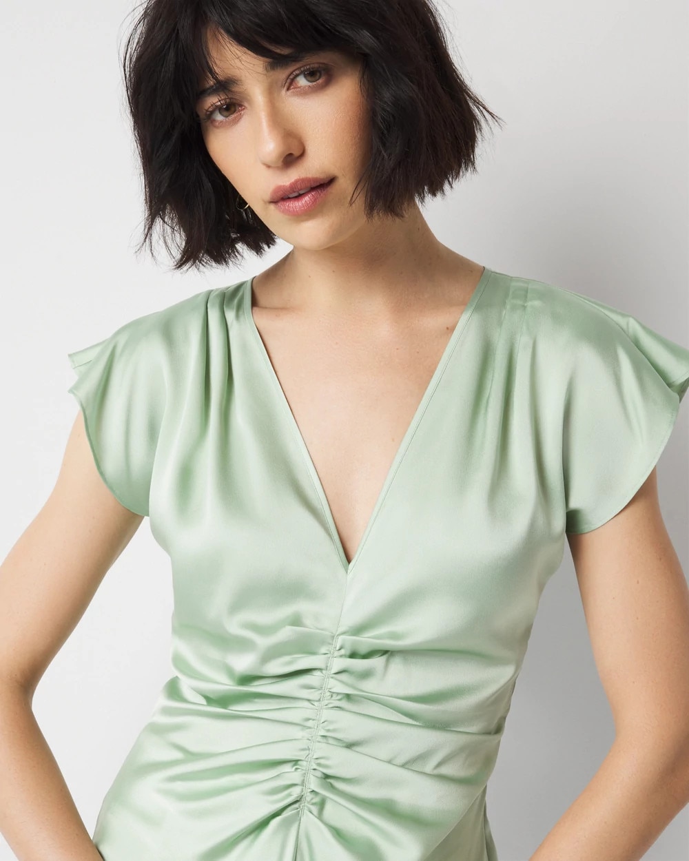 Ruched Front Flutter Sleeve Shell Top - image 3
