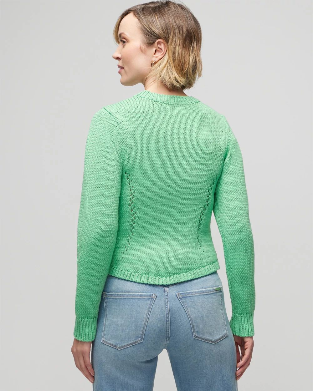 Long Sleeve Pointelle Detail Pullover