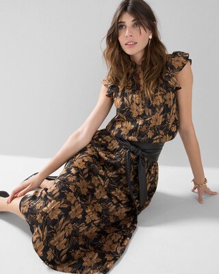 Sleeveless Smocked Waist Ruffle Midi Dress