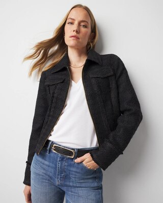 Cropped Tweed Trucker Jacket