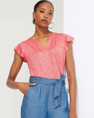 Outlet WHBM Notch-Neck Ruffle-Sleeve Tee