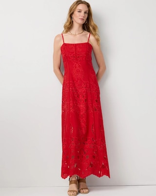 Eyelet Square Neck Maxi Dress