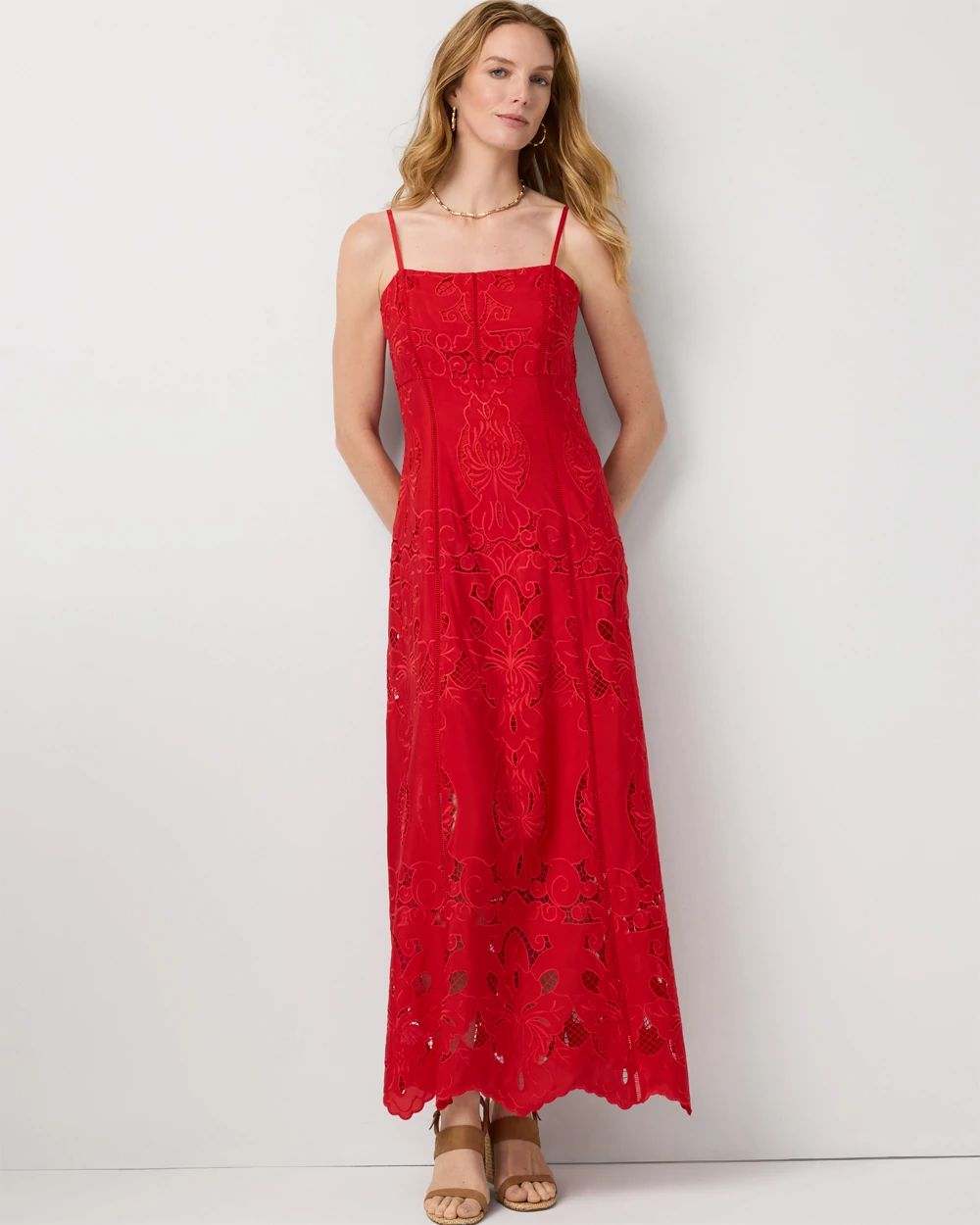 Petite Eyelet Square Neck Maxi Dress