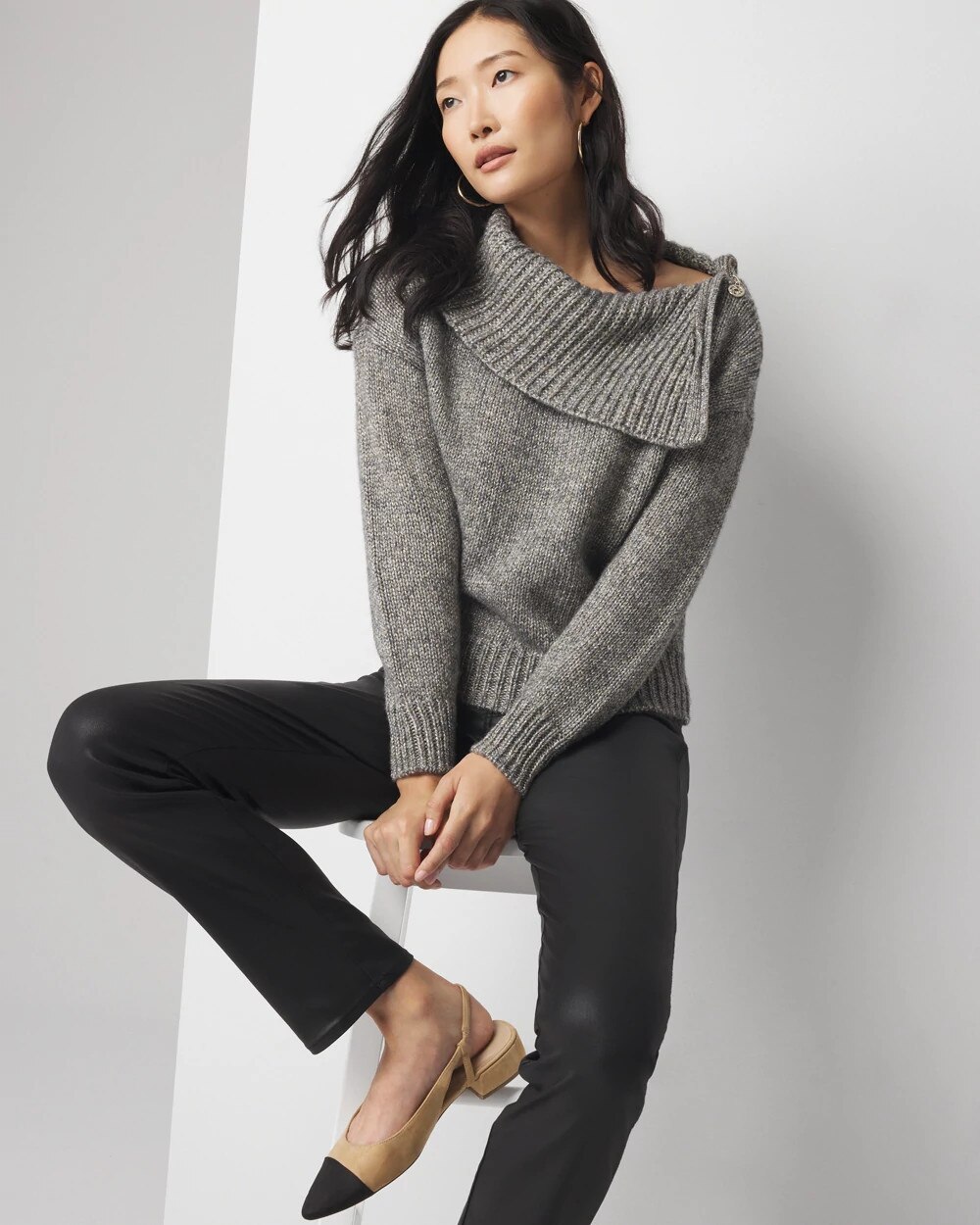 Petite Zip Neck Dolman Sleeve Pullover - image 2