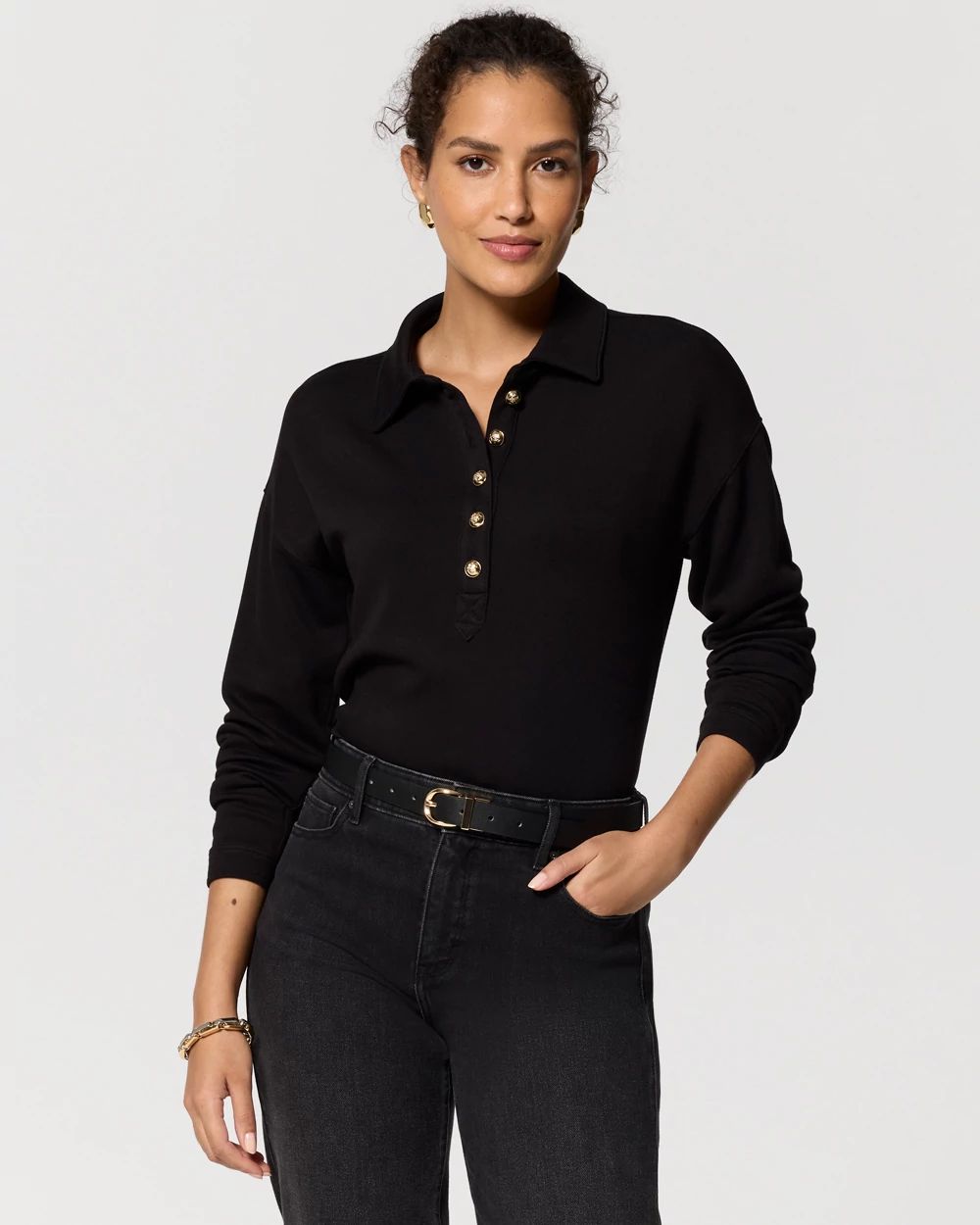 Collared Long Sleeve Henley Top