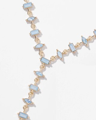 Gold + Blue Baguette Y-Necklace