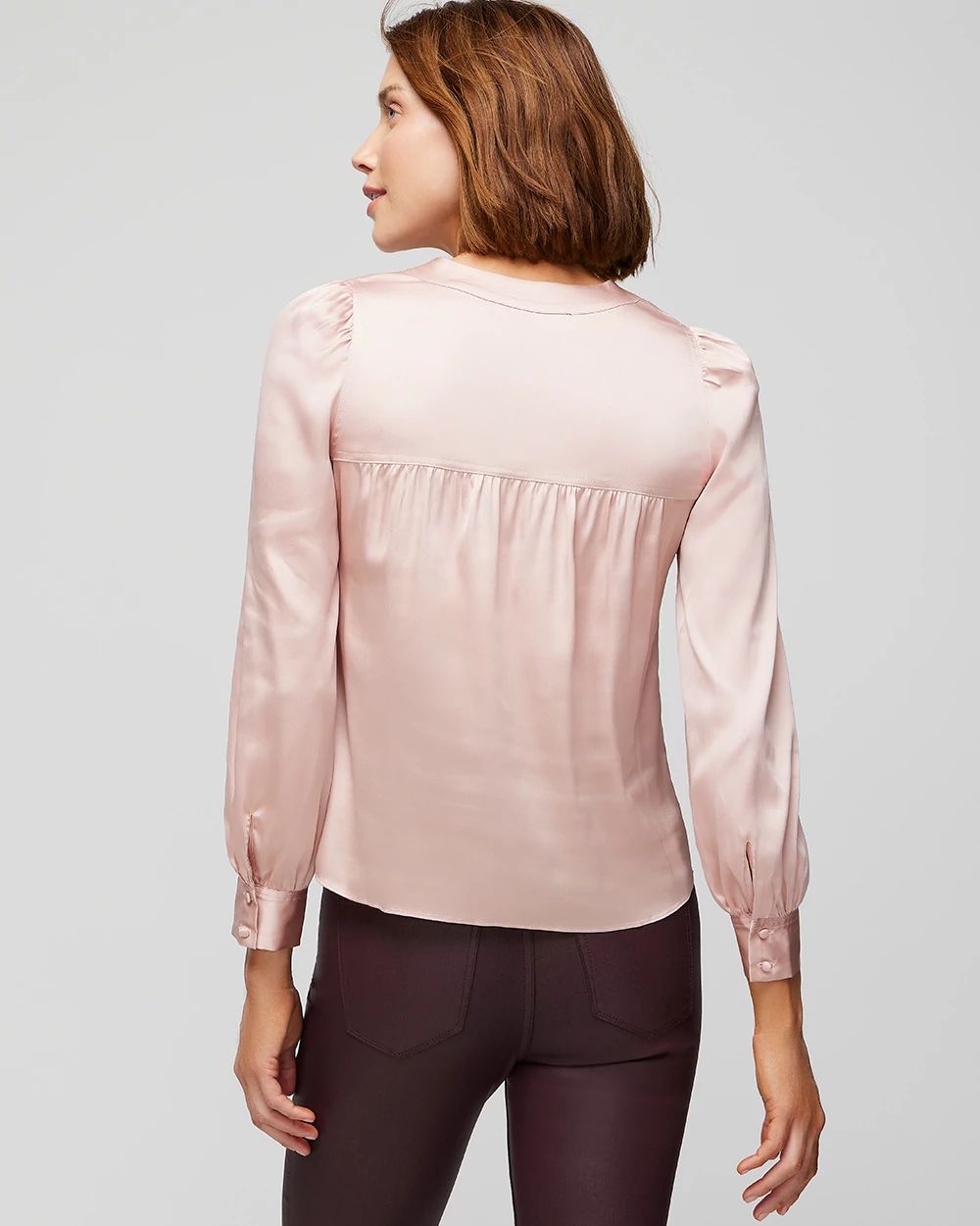 Long Sleeve Topstitch Satin Blouse click to view larger image.