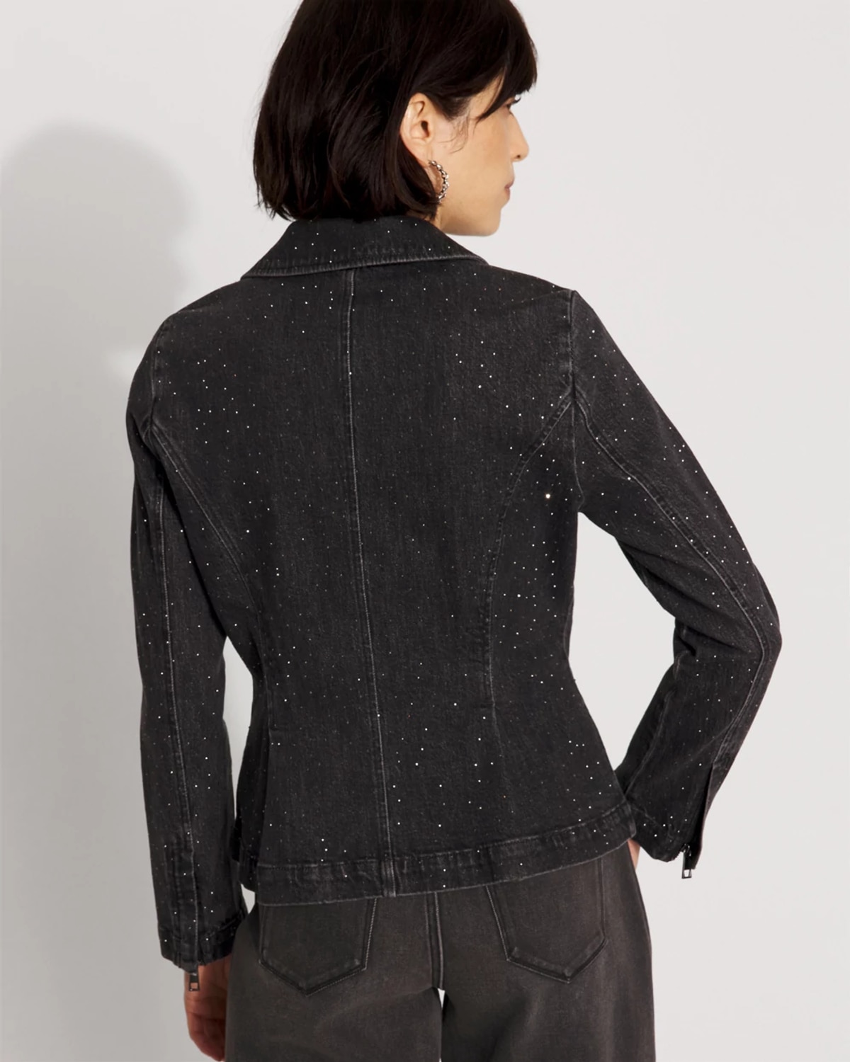 White House Black Market Petite Rhinestone Peplum Denim Jacket
