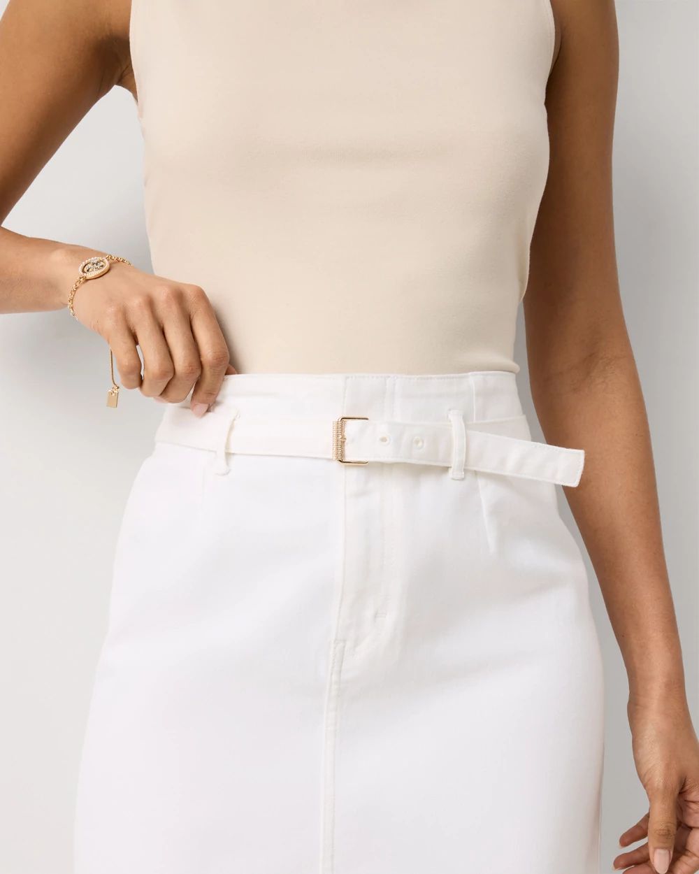 Belted Denim Pencil Skirt click to view larger image.