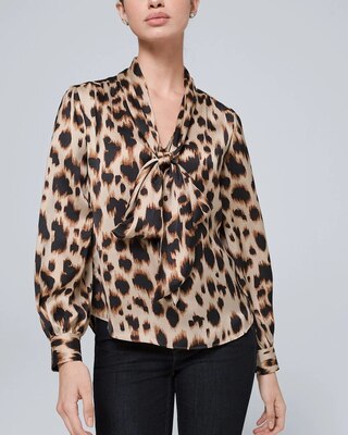 Leopard-Print Bow Blouse