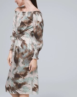 Abstract-Print Smocked Waist Dress