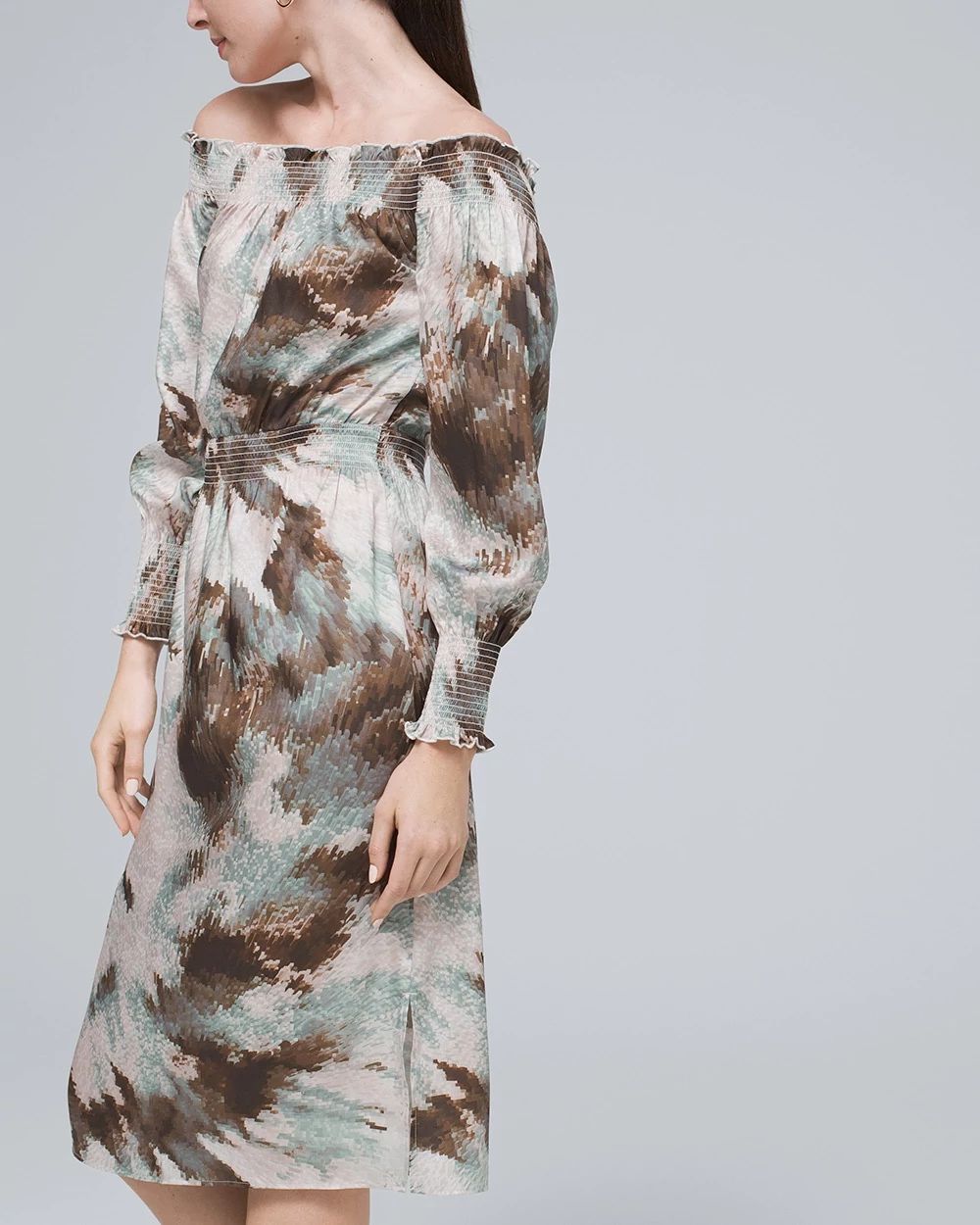 Abstract-Print Smocked Waist Dress