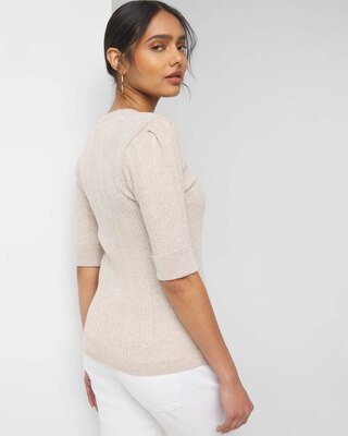 Cashmere Blend Elbow-Sleeve Henley Sweater