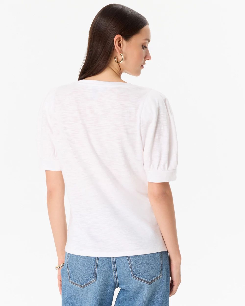 Puff Sleeve V-neck Tee click to view larger image.