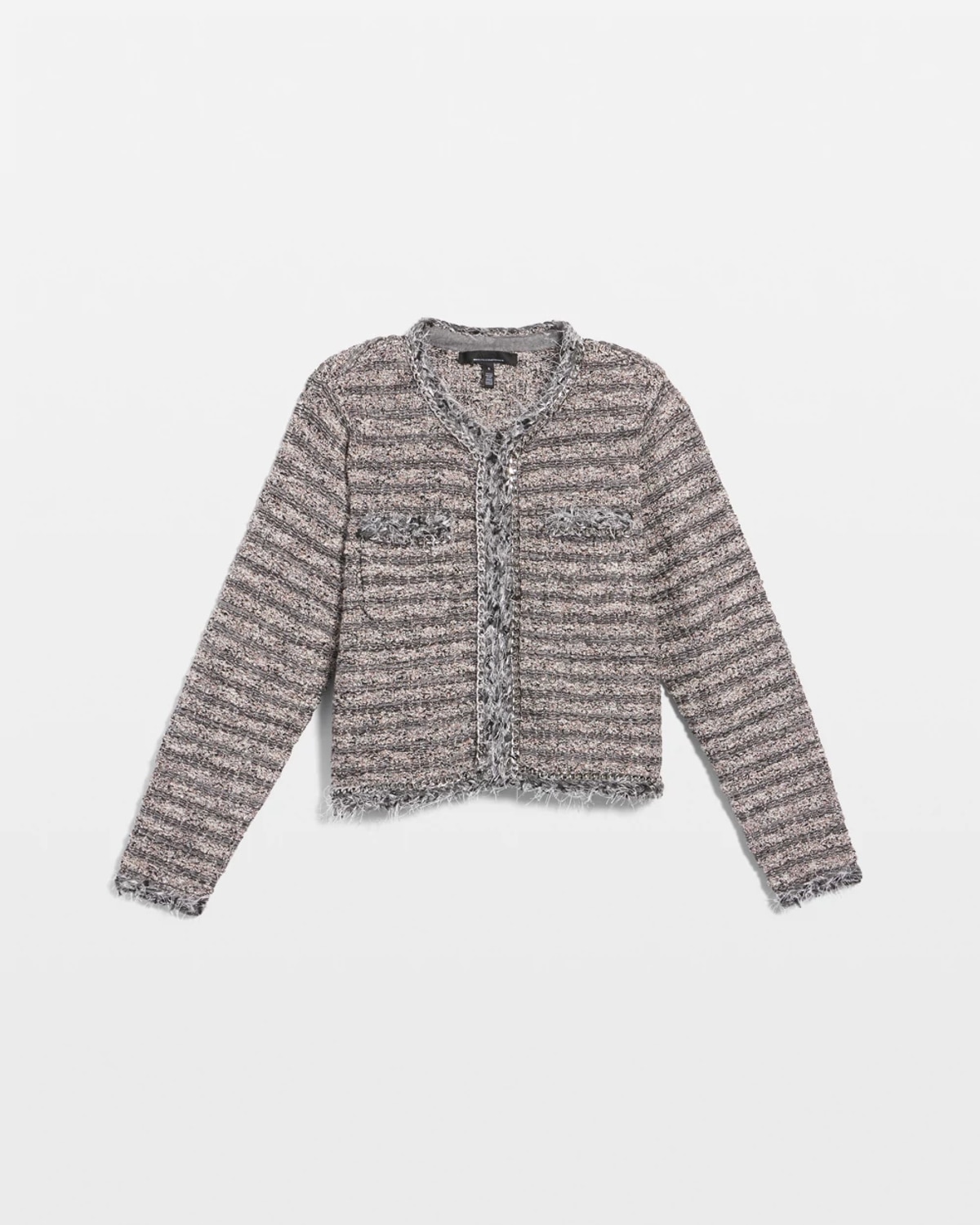 White House Black Market Chain-trim Tweed Sweater Jacket