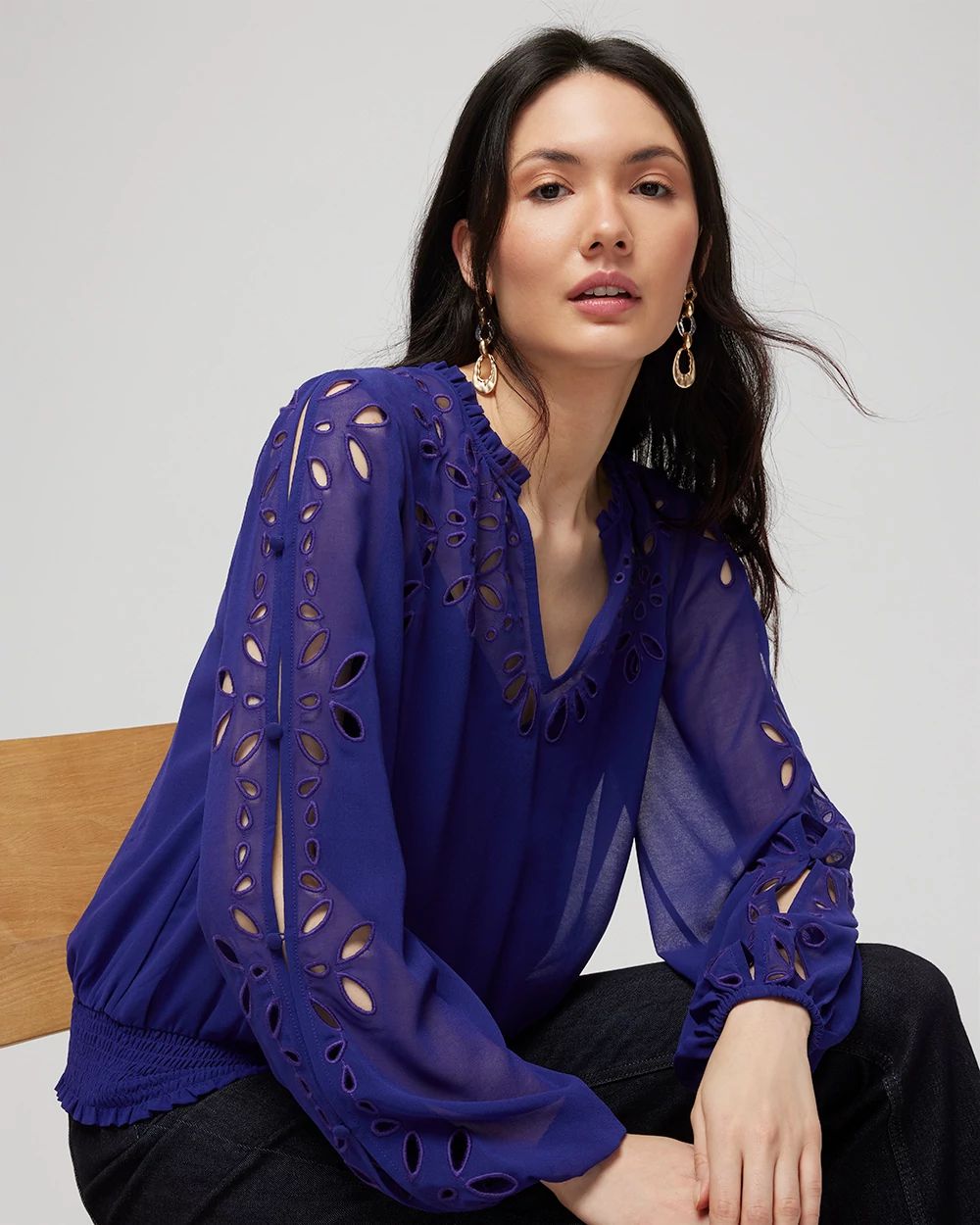 Chiffon Eyelet Blouse