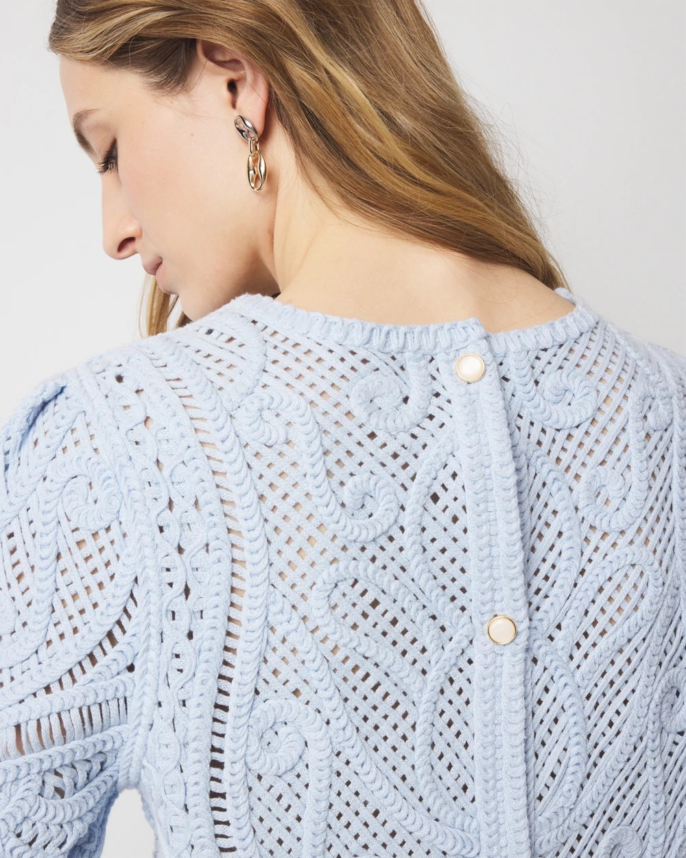 Puff Sleeve Crochet Sweater