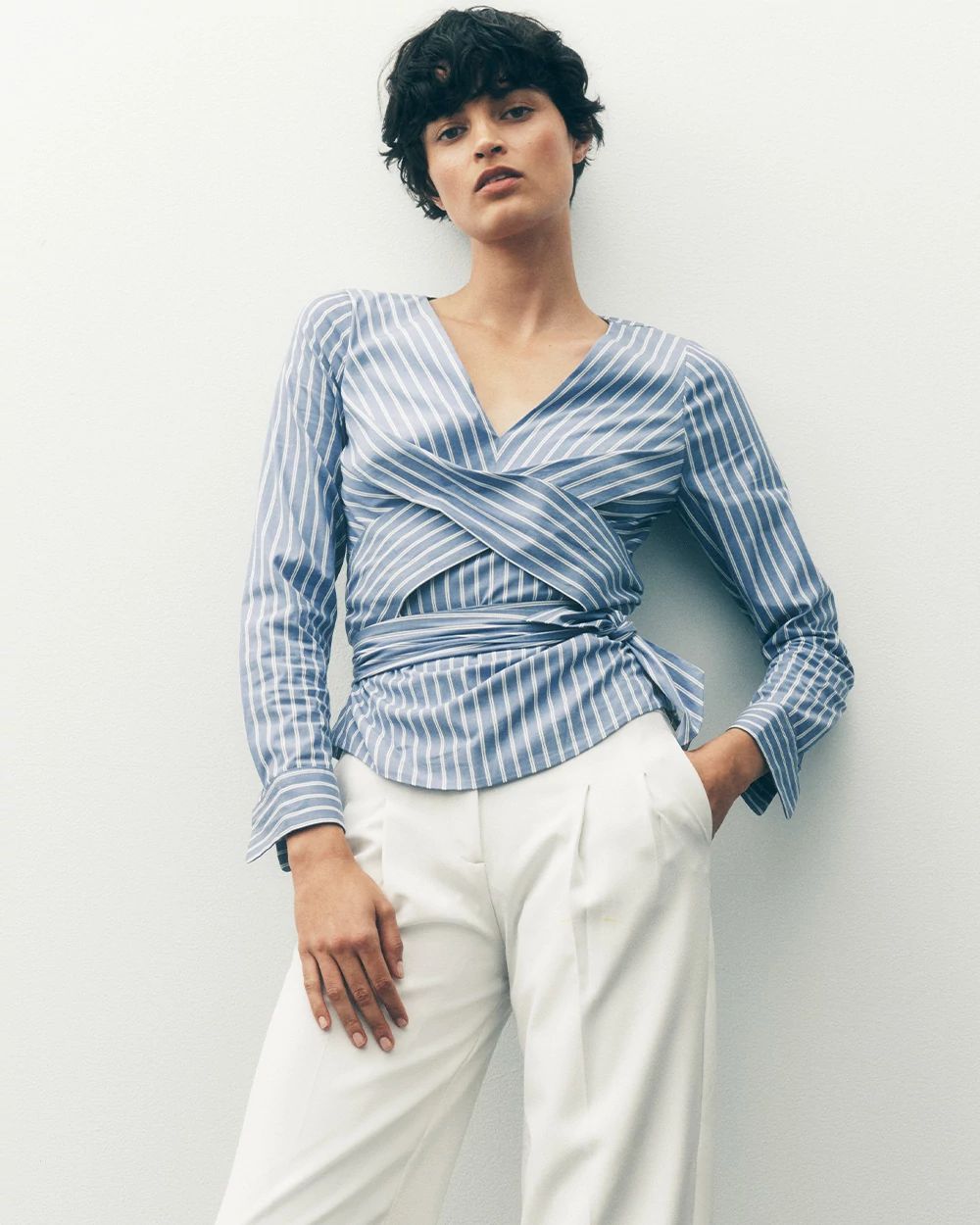 Twist-Front Tie-Waist Blouse